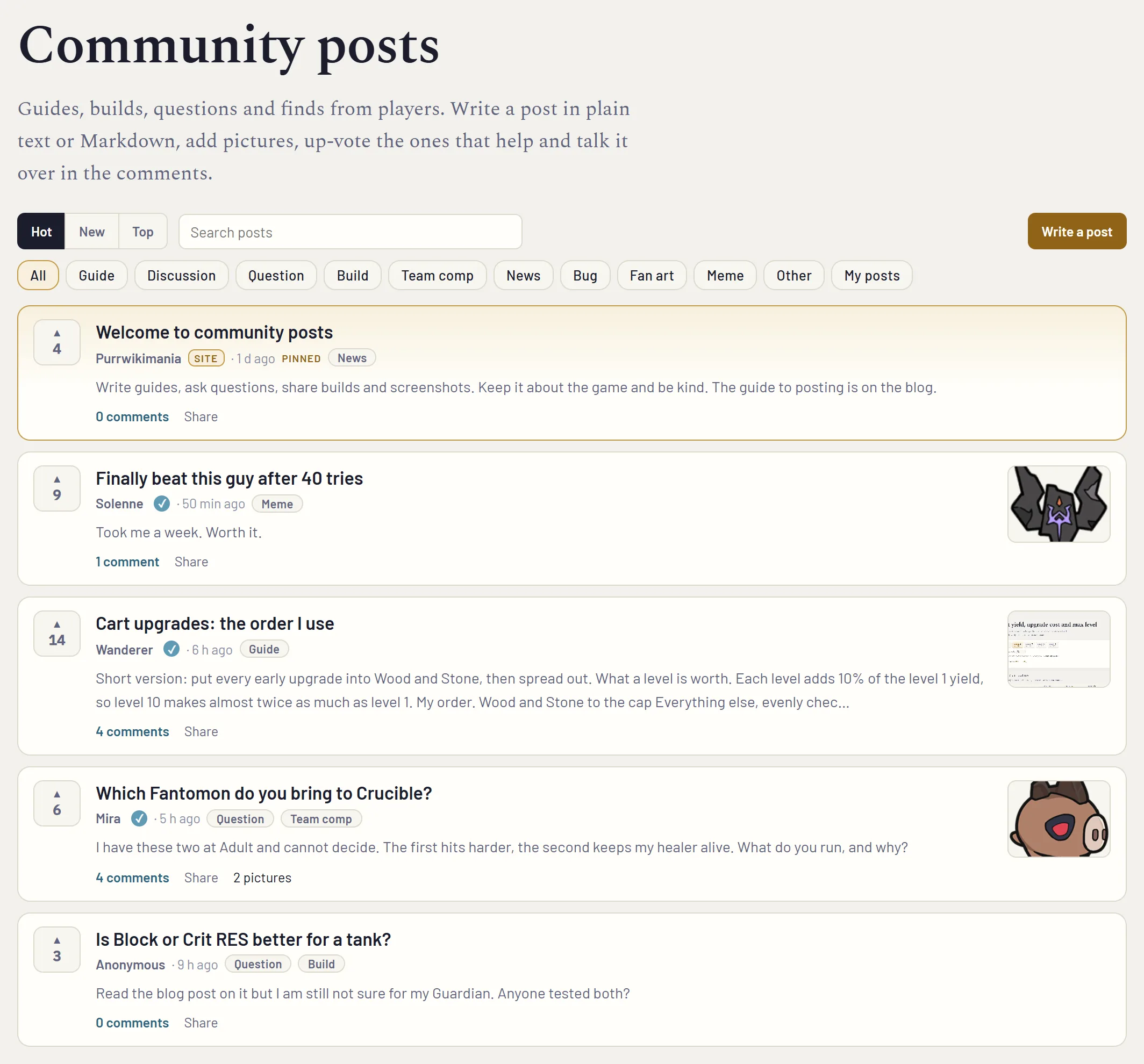 Le fil. Le post épinglé du site reste en haut.