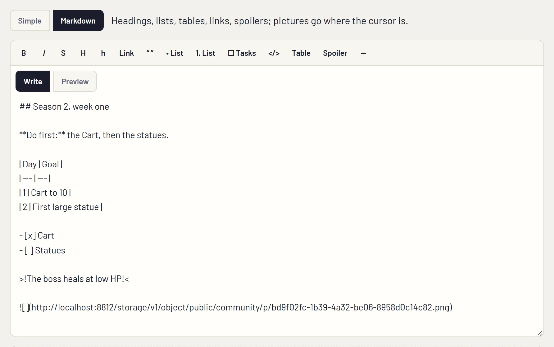 Modo Markdown: a barra de ferramentas no topo, as marcações no texto.